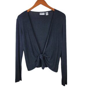 Chicos Travels Size 0 Small Cardigan Sweater Stretch Lightweight Black Tie Front